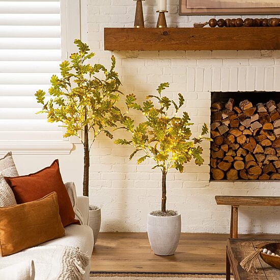 Nearly Natural 4ft Pre-Lit Green Autumn Oak Lighted Indoor Artificial Tree