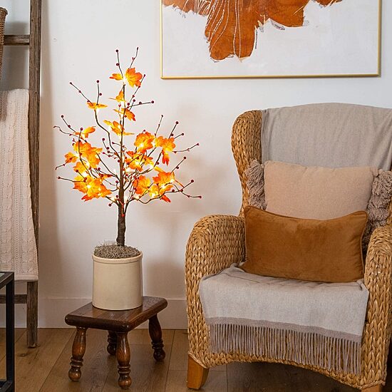 Nearly Natural 3ft Autumn Maple Fall Lighted Indoor Artificial Tree