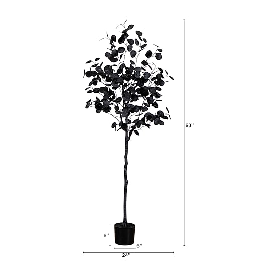 Nearly Natural 5ft Halloween Black Eucalyptus Indoor Artificial Tree