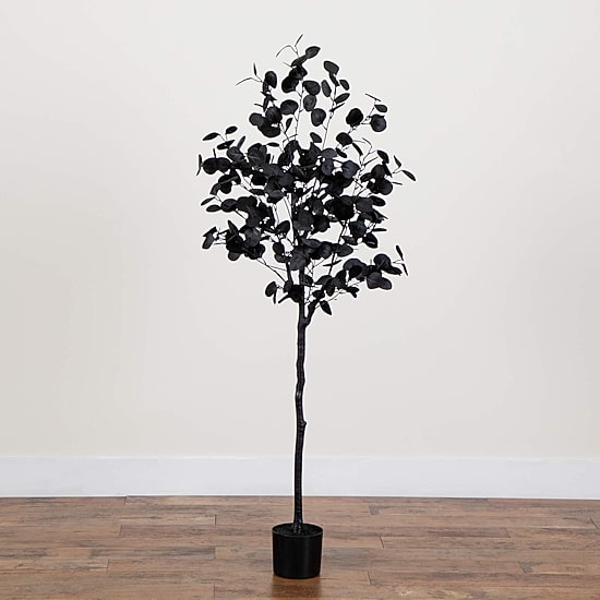 Nearly Natural 5ft Halloween Black Eucalyptus Indoor Artificial Tree