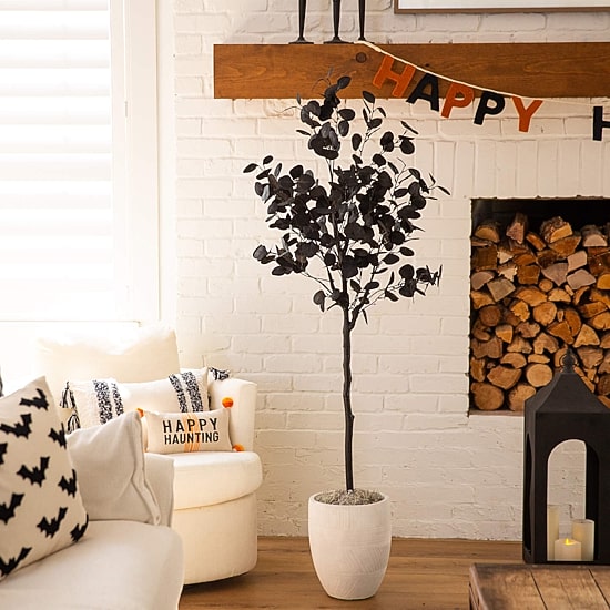 Nearly Natural 5ft Halloween Black Eucalyptus Indoor Artificial Tree