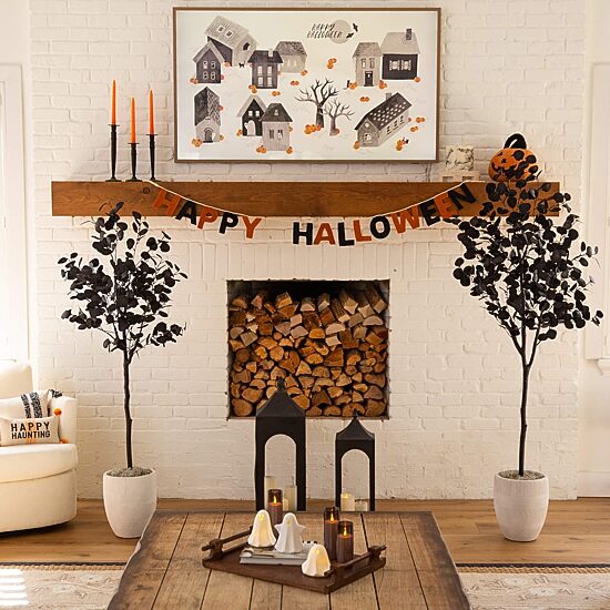 Nearly Natural 5ft Halloween Black Eucalyptus Indoor Artificial Tree