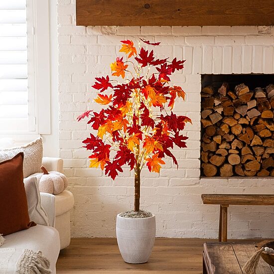 Nearly Natural 5ft Pre-Lit Autumn Weeping Maple Lighted Indoor Artificial Tree