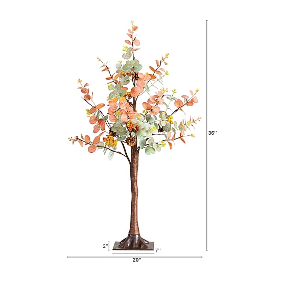 Nearly Natural 3ft Pre-Lit Autumn Eucalyptus Lighted Indoor Artificial Tree