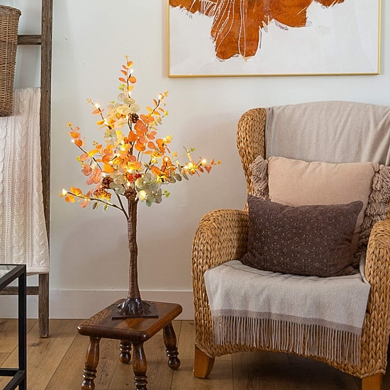 Nearly Natural 3ft Pre-Lit Autumn Eucalyptus Lighted Indoor Artificial Tree
