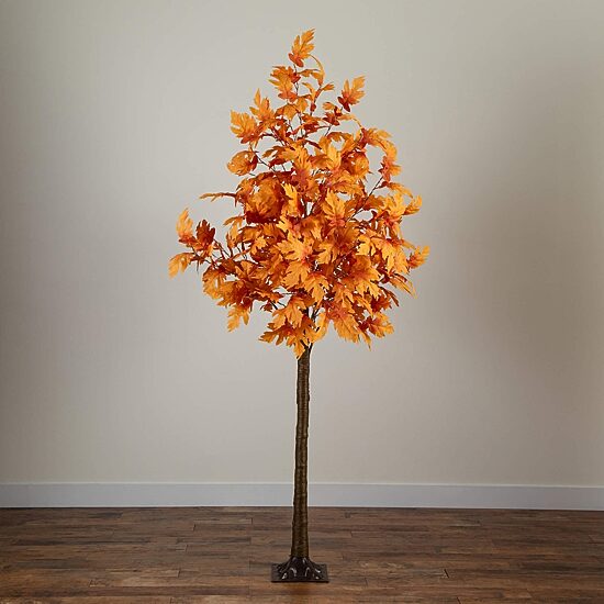 Nearly Natural 8ft Pre-Lit Autumn Maple Lighted Indoor Artificial Tree