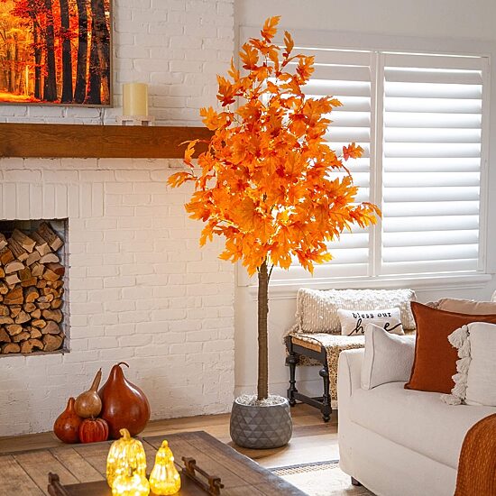 Nearly Natural 8ft Pre-Lit Autumn Maple Lighted Indoor Artificial Tree
