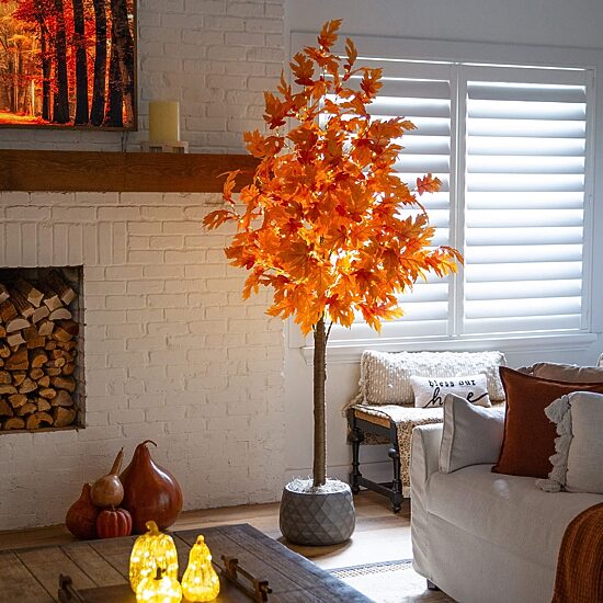 Nearly Natural 8ft Pre-Lit Autumn Maple Lighted Indoor Artificial Tree