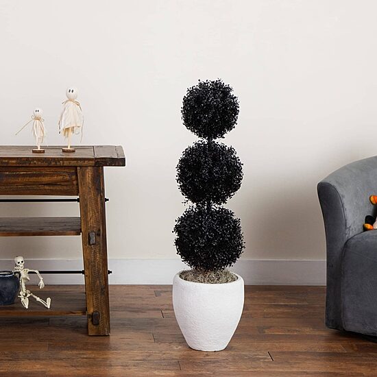 Nearly Natural 3ft Uv Black Boxwood Topiary In/Out Indoor Outdoor Artificial Tree