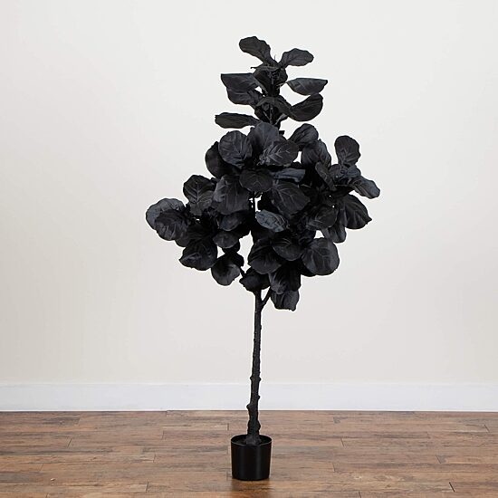 Nearly Natural 6ft Halloween Black Fiddle Leaf Indoor Artificial Tree
