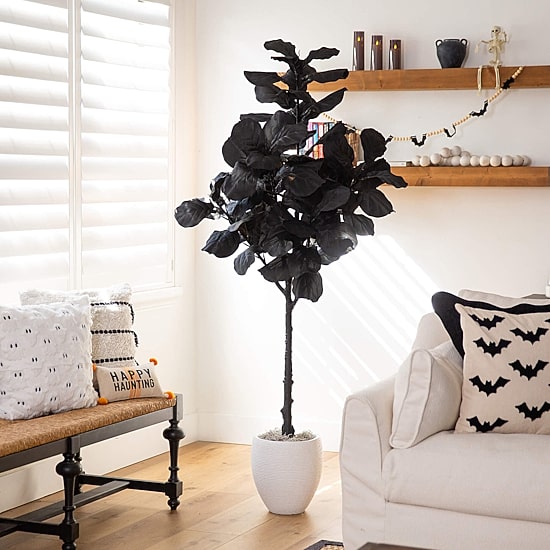 Nearly Natural 6ft Halloween Black Fiddle Leaf Indoor Artificial Tree