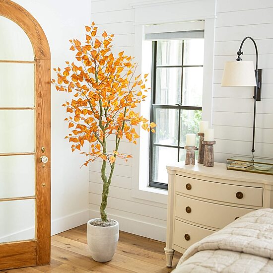 Nearly Natural 6ft Autumn Birch Leaf Indoor Artificial Tree
