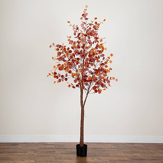 Nearly Natural 8ft Pre-Lit Eucalyptus Lighted Indoor Artificial Tree