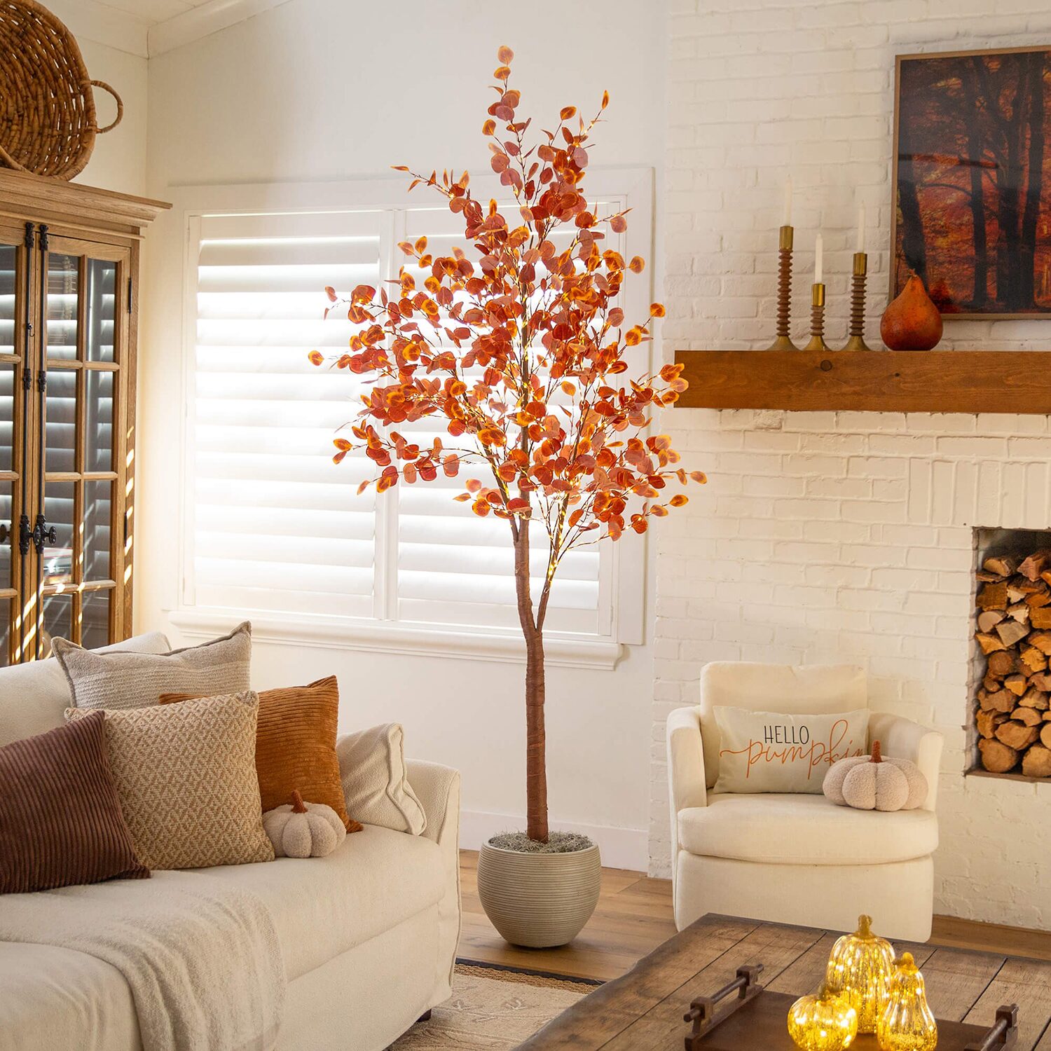 Nearly Natural 8ft Pre-Lit Eucalyptus Lighted Indoor Artificial Tree