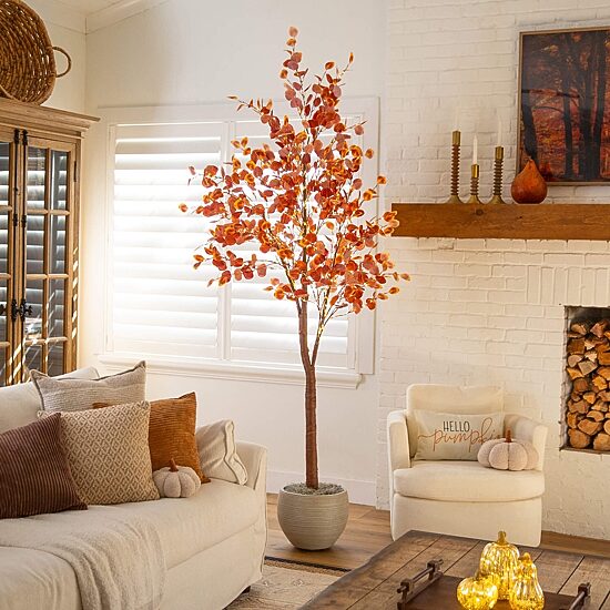 Nearly Natural 8ft Pre-Lit Eucalyptus Lighted Indoor Artificial Tree