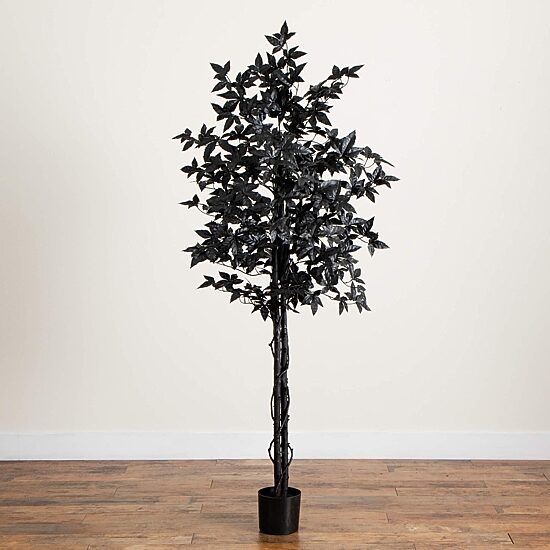 Nearly Natural 6ft Halloween Black Maple Indoor Artificial Tree