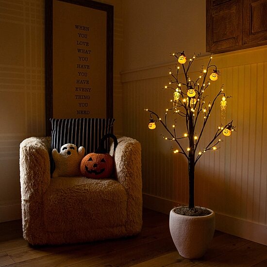 Nearly Natural 4ft Pre-Lit Halloween Pumpkins Lighted Indoor Artificial Tree