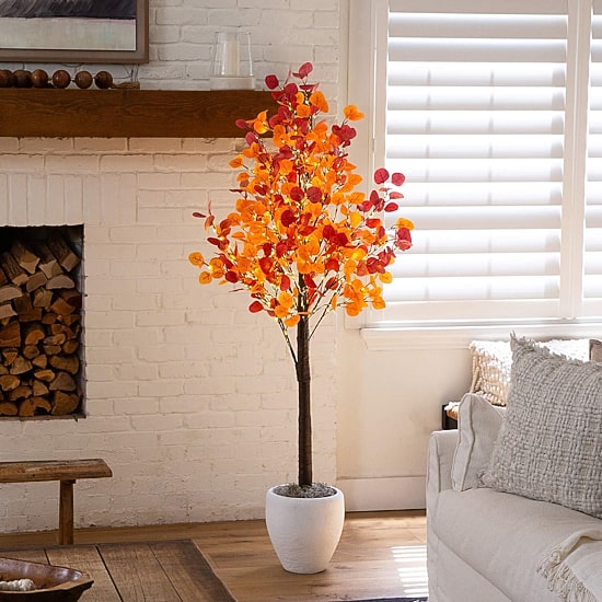 Nearly Natural 6ft Pre-Lit Autumn Eucalyptus Lighted Indoor Artificial Tree
