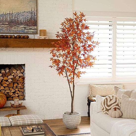 Nearly Natural 7ft Japanese Maple Fall Indoor Artificial Tree