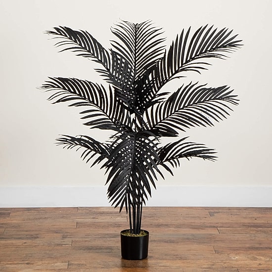 Nearly Natural 4ft Halloween Black Palm Indoor Artificial Tree