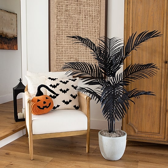 Nearly Natural 4ft Halloween Black Palm Indoor Artificial Tree