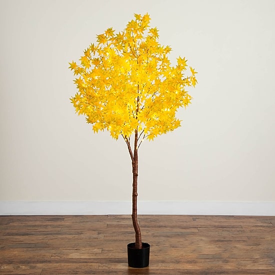 Nearly Natural 6ft Yellow Autumn Maple Lighted Indoor Artificial Tree