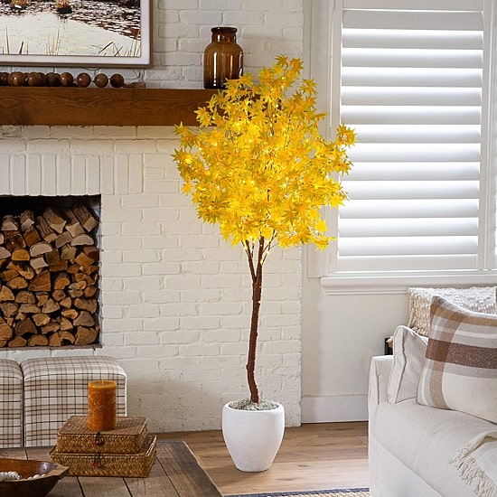 Nearly Natural 6ft Yellow Autumn Maple Lighted Indoor Artificial Tree