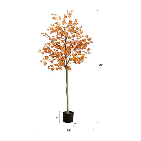 Nearly Natural 5ft Autumn Birch Leaf Indoor Artificial Tree