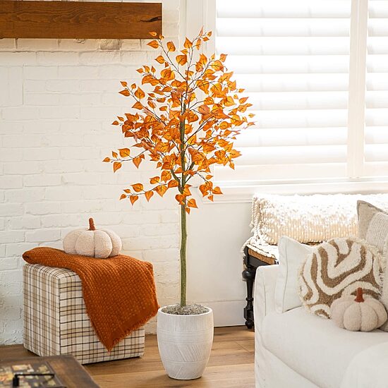 Nearly Natural 5ft Autumn Birch Leaf Indoor Artificial Tree