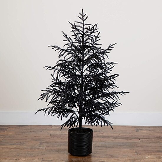 Nearly Natural 4ft Halloween Black Pine Christmas Indoor Artificial Tree