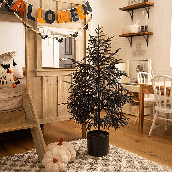 Nearly Natural 4ft Halloween Black Pine Christmas Indoor Artificial Tree