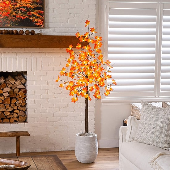 Nearly Natural 6ft Pre-Lit Autumn Maple Lighted Indoor Artificial Tree