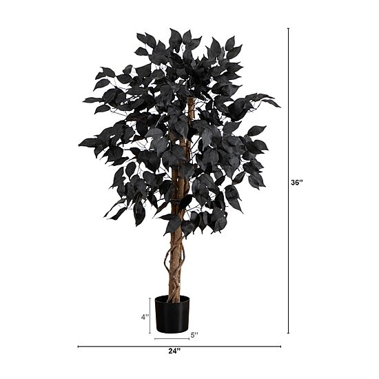 Nearly Natural 3ft Halloween Black Ficus Indoor Artificial Tree