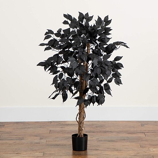 Nearly Natural 3ft Halloween Black Ficus Indoor Artificial Tree