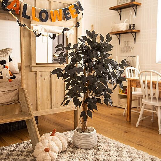 Nearly Natural 3ft Halloween Black Ficus Indoor Artificial Tree