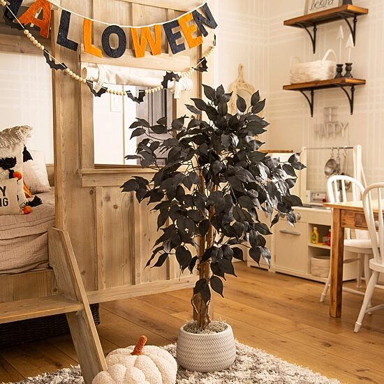 Nearly Natural 3ft Halloween Black Ficus Indoor Artificial Tree
