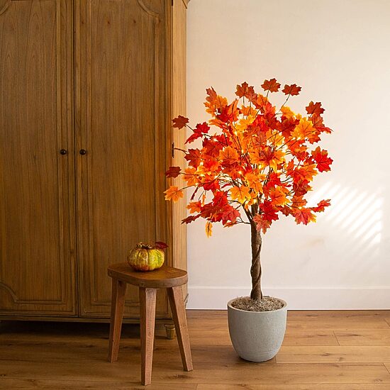 Nearly Natural 4ft Autumn Maple Fall Lighted Indoor Artificial Tree