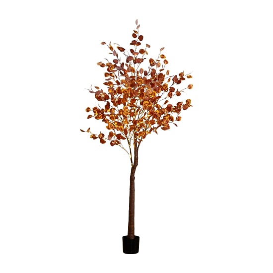 Nearly Natural 7ft Pre-Lit Autumn Eucalyptus Lighted Indoor Artificial Tree