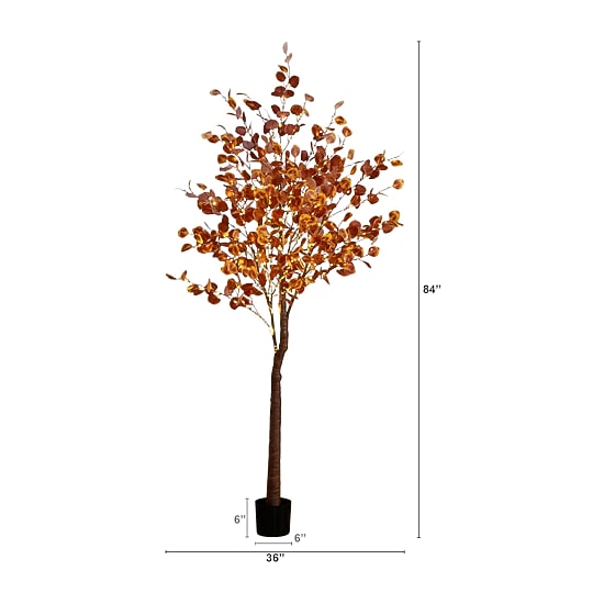 Nearly Natural 7ft Pre-Lit Autumn Eucalyptus Lighted Indoor Artificial Tree