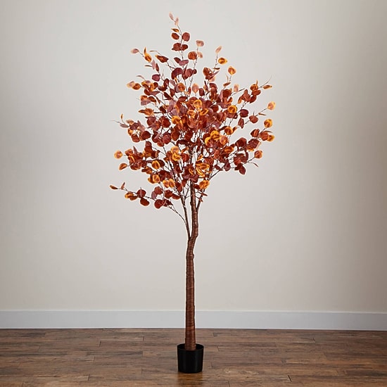 Nearly Natural 7ft Pre-Lit Autumn Eucalyptus Lighted Indoor Artificial Tree