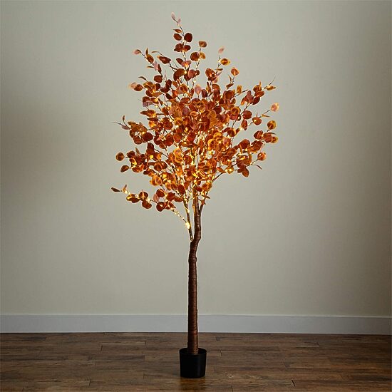 Nearly Natural 7ft Pre-Lit Autumn Eucalyptus Lighted Indoor Artificial Tree