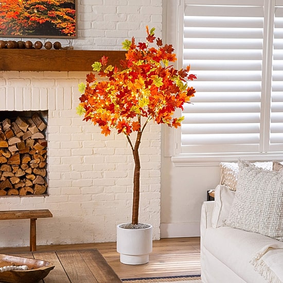Nearly Natural 6ft Pre-Lit Autumn Maple Lighted Indoor Artificial Tree