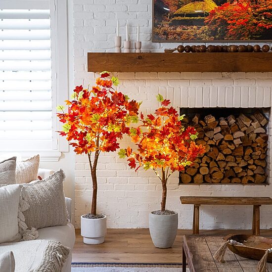 Nearly Natural 6ft Pre-Lit Autumn Maple Lighted Indoor Artificial Tree