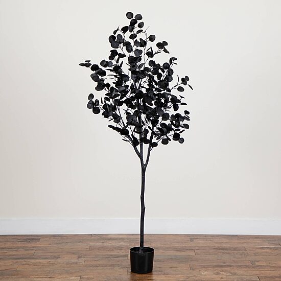 Nearly Natural 6ft Halloween Black Eucalyptus Indoor Artificial Tree