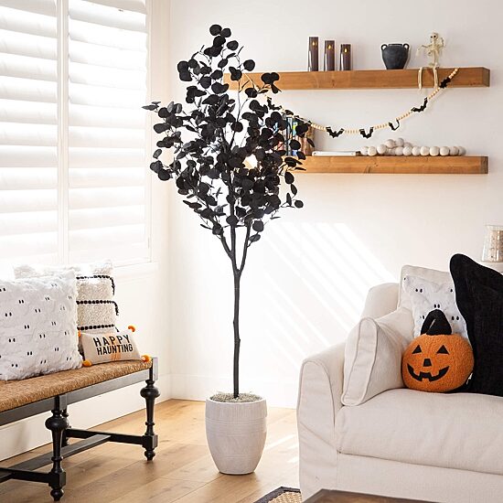 Nearly Natural 6ft Halloween Black Eucalyptus Indoor Artificial Tree