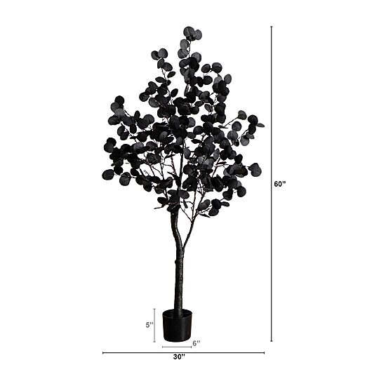 Nearly Natural 5ft Pre-Lit Black Eucalyptus Lighted Indoor Artificial Tree