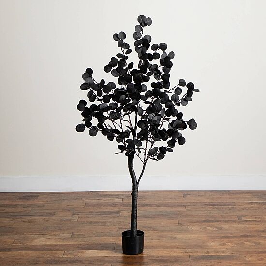 Nearly Natural 5ft Pre-Lit Black Eucalyptus Lighted Indoor Artificial Tree