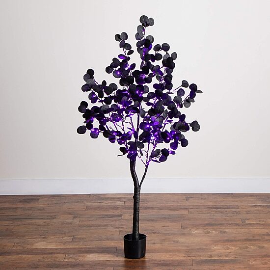 Nearly Natural 5ft Pre-Lit Black Eucalyptus Lighted Indoor Artificial Tree