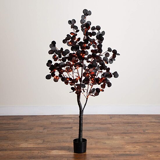 Nearly Natural 5ft Pre-Lit Black Eucalyptus Lighted Indoor Artificial Tree