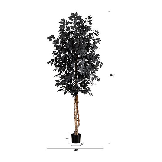 Nearly Natural 7ft Black Ficus Indoor Artificial Tree